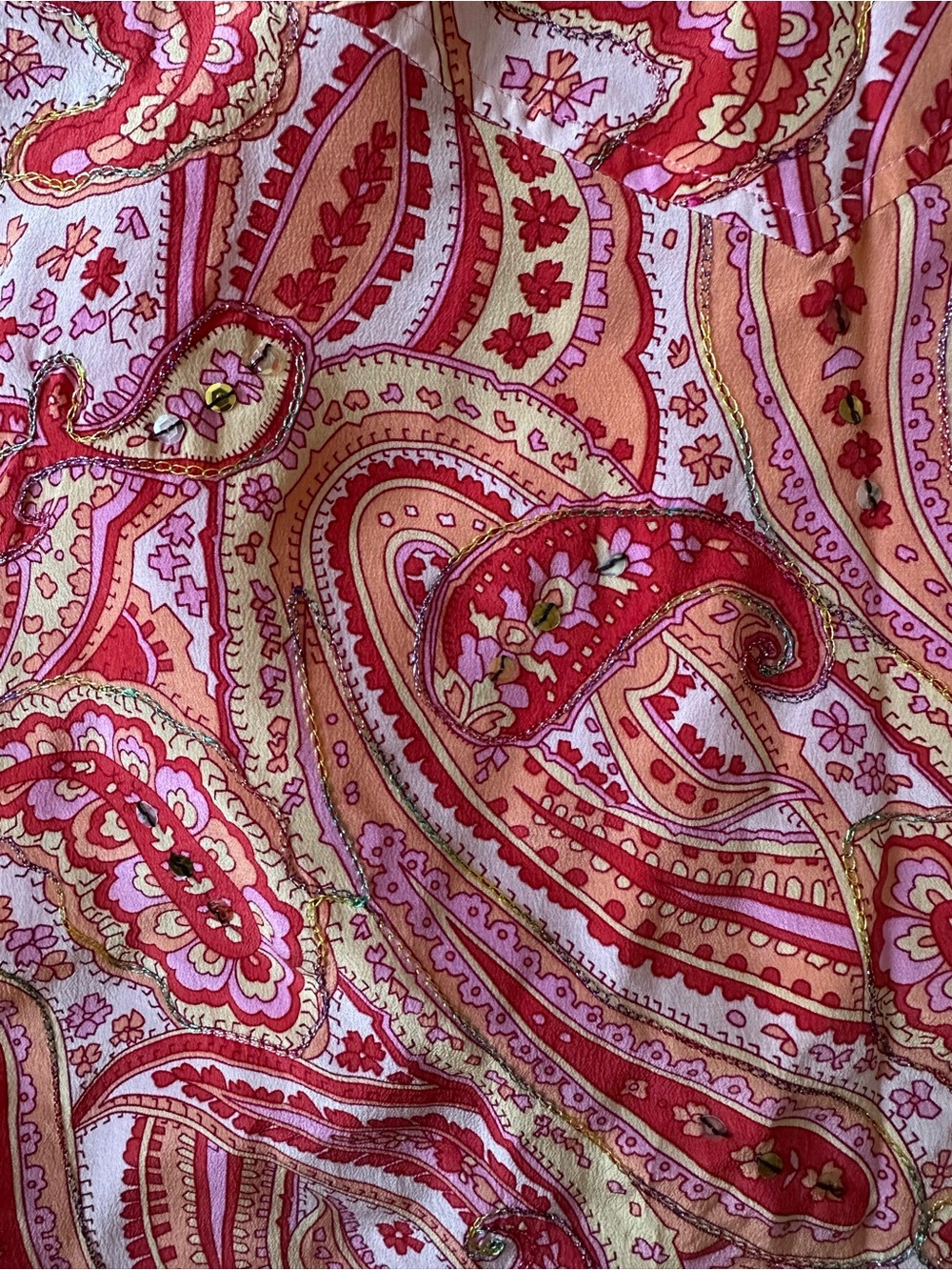 Worthington 100% Silk Paisley Pencil Skirt Size 8 Pink Embroidered Beaded Y2K - Picture 2 of 4